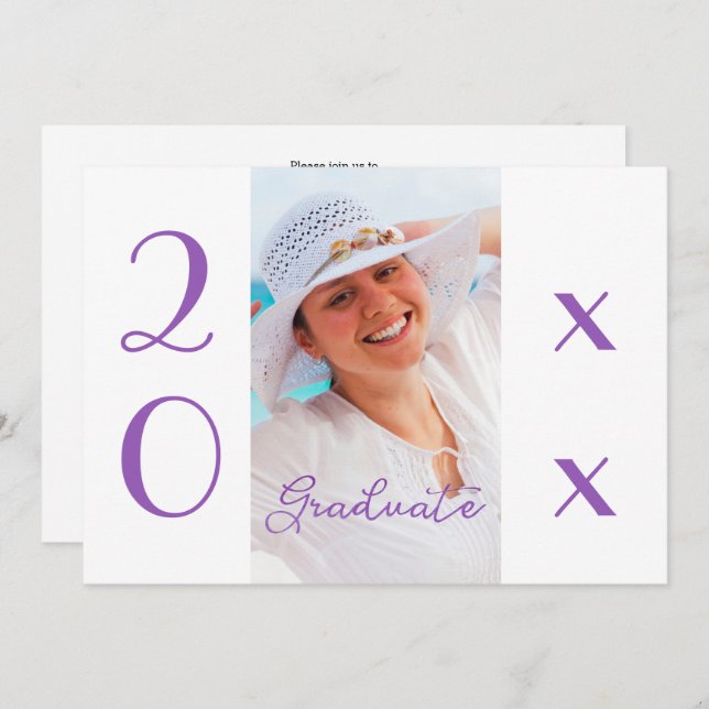 Invitation Graduation 2025 Photo moderne Violet Script (Devant / Derrière)
