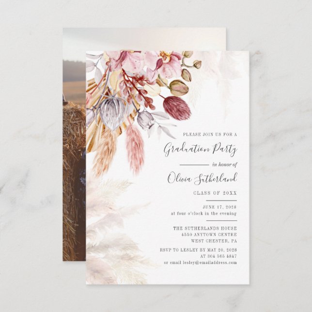 Invitation Graduation 2025 Photo Pampas Grad Party (Devant / Derrière)