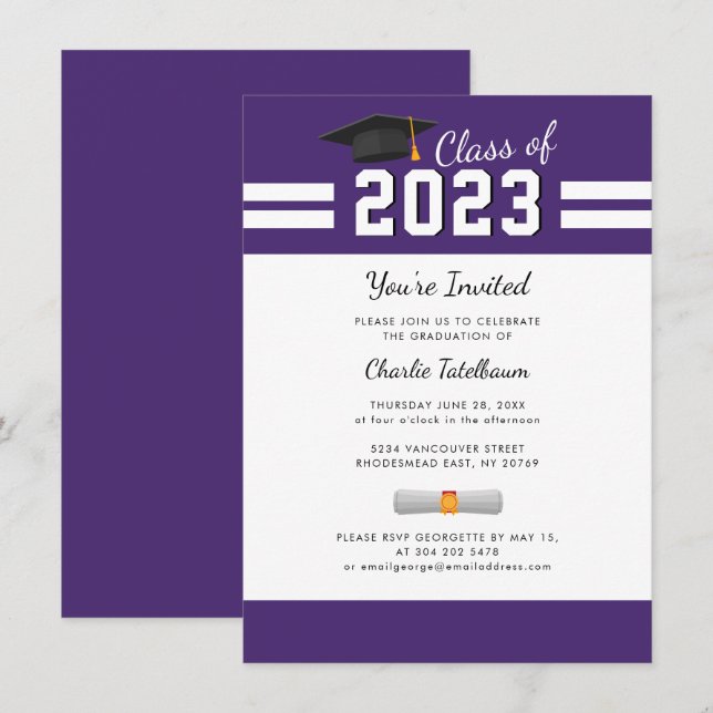 Invitation Graduation 2025 Purple White Graduate Party (Devant / Derrière)