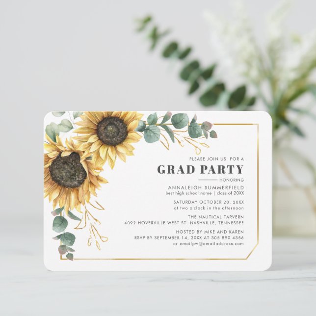 Invitation Graduation 2025 Sunflower Photo Grad Party (Debout devant)