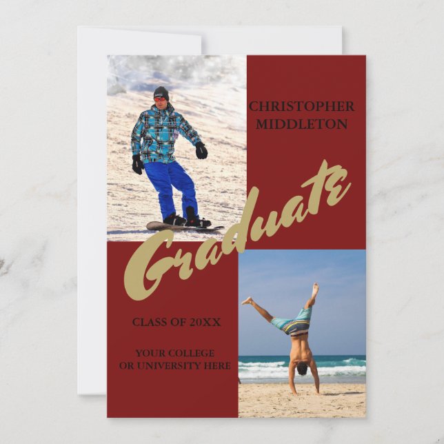 Invitation Graduation 2 Photo Homme Moderne Maron Célébration (Devant)