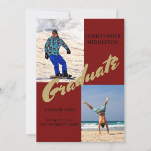 Invitation Graduation 2 Photo Homme Moderne Maron Célébration