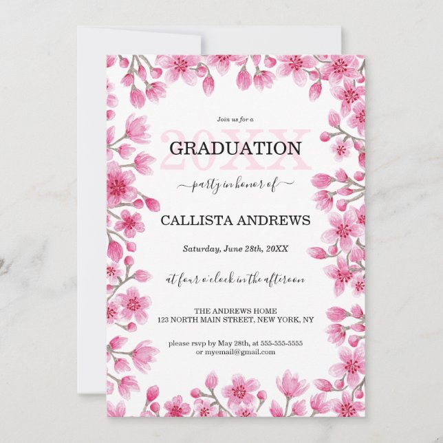 Invitation Graduation à la frontière florale de fleurs de cer (Devant)