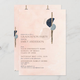 Invitation Graduation Abstraite en Flûte Or Rose et Bleu