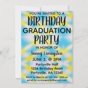 Invitation Graduation Anniversaire Une photo Blue Tie Dye Par