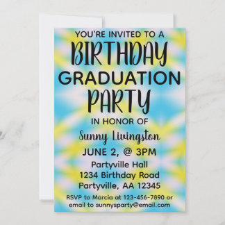 Invitation Graduation Anniversaire Une photo Blue Tie Dye Par