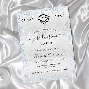 Invitation Graduation argent bleu clair parties scintillant s