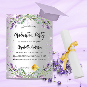 Invitation Graduation argent lavande eucalyptus floral