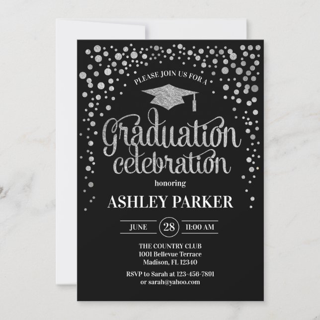 Invitation Graduation - Argent Noir Blanc (Devant)