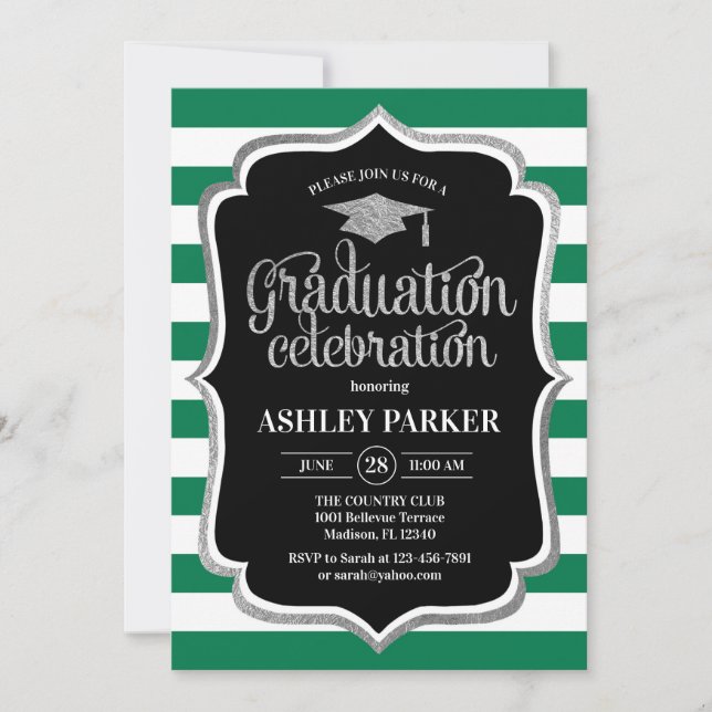 Invitation Graduation - Argent Noir Vert Blancs (Devant)