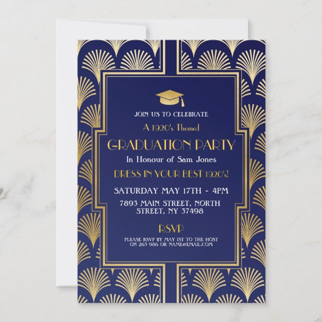 Invitation Graduation Art Déco de la Marine (Devant)