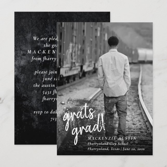 Invitation Graduation artistique | Photo noir et blanc (Devant / Derrière)