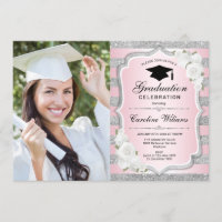 Graduation avec photo - Argent Rose