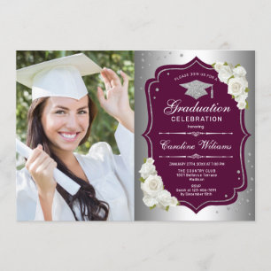 Invitation Graduation avec photo - Bourgogne d'argent