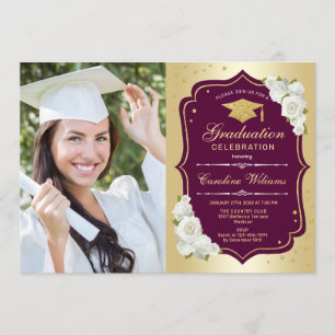Invitation Graduation avec photo - Bourgogne d'or