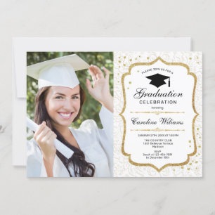 Invitation Graduation avec photo - Gold Blanc