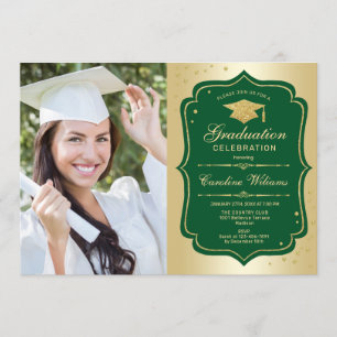 Invitation Graduation avec photo - Gold Green
