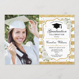 Invitation Graduation avec photo - Gold White