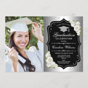 Invitation Graduation avec photo - Noir noir blanc