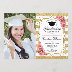 Invitation Graduation Avec Photo - Rose Noir