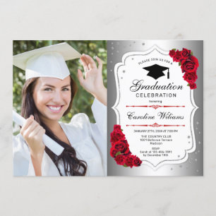 Invitation Graduation avec photo - Rouge blanc argenté