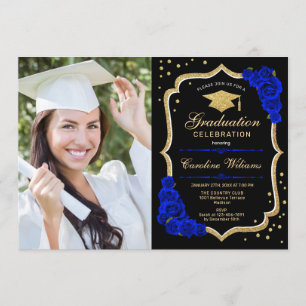 Invitation Graduation avec photo - Royal Blue Gold