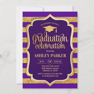 Invitation Graduation - Bandes pourpres d'or
