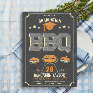 Invitation Graduation BBQ Party Rustique Cowboy Pays Noir