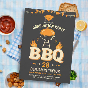 Invitation Graduation BBQ Party Rustique Pays Ouest Noir