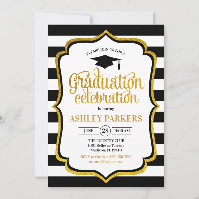 Invitation Graduation - Black Gold White (Devant)