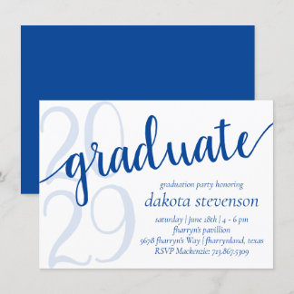 Invitation Graduation bleu simple | Cerulean royal avec année