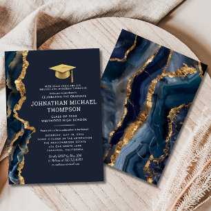 Invitation Graduation Blue Gold Agate Graduation
