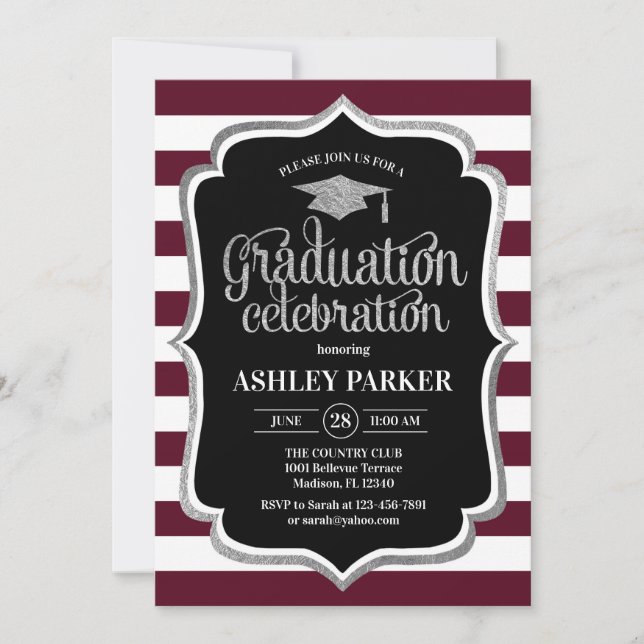 Invitation Graduation - Burgundy Argent Noir Blanc (Devant)