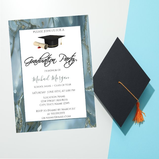 Invitation Graduation Casquette cadre Marbre fête de graduati (Créateur téléchargé)