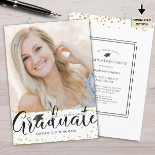 Invitation Graduation Chic Script Typographie Or Confetti