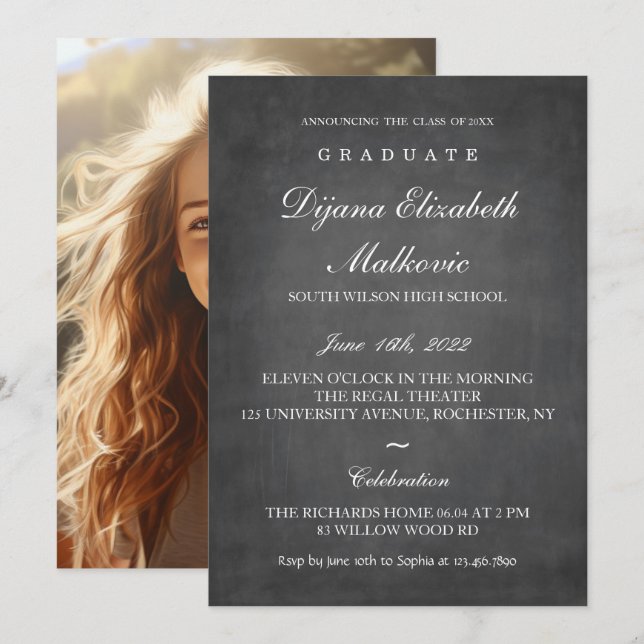 Invitation Graduation Classique I Grey (Devant / Derrière)