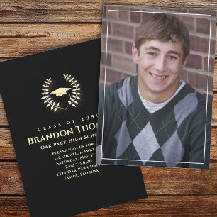 Invitation Graduation Classique Photo Lauréat Laurel Gold