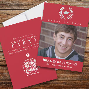 Invitation Graduation Classique Photo Lauréat Laurel Red