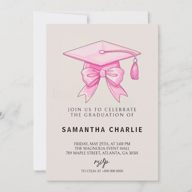 Invitation Graduation Coquette Bow Rose (Devant)