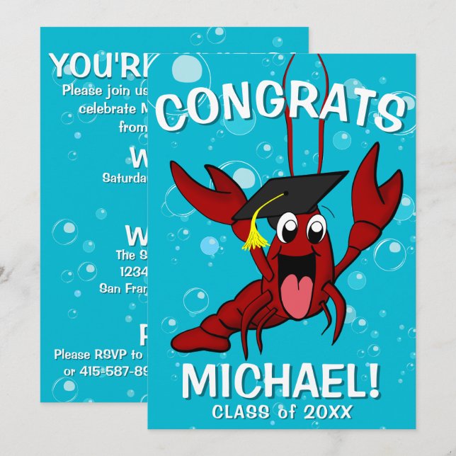 Invitation Graduation Crawfish Boil Homard Fête de fruits de  (Devant / Derrière)