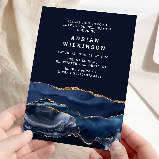 Invitation Graduation d'âge bleu et or de la Marine (Créateur téléchargé)