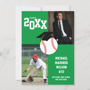 Invitation Graduation de baseball Sport Green Photo Faire-par