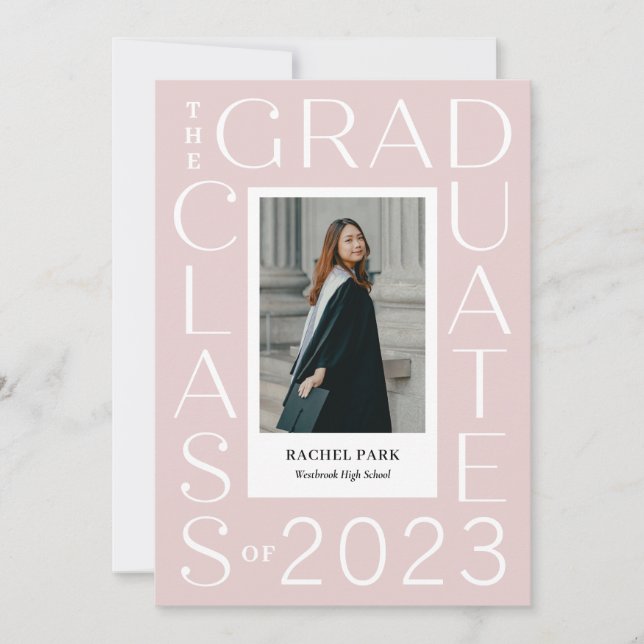 Invitation Graduation de couleur modifiable du cadre de lettr (Devant)