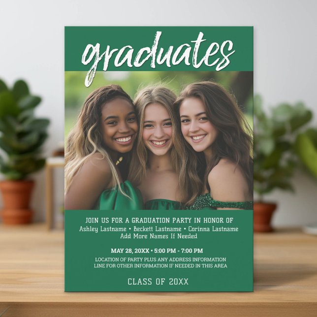 Invitation Graduation de groupe Parti Vert - Photo conjointe (Group Graduation Party Invitation)