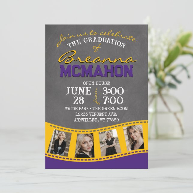 Invitation Graduation de la pellicule de tableau rouge or vio (Debout devant)