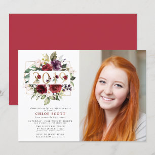 Invitation Graduation de la photo de couleur rouge violet