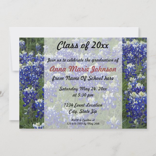 Invitation Graduation de la photo de terrain du Texas Bluebon (Devant)