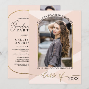 Invitation Graduation de photo géométrique rose-rose-rose mod