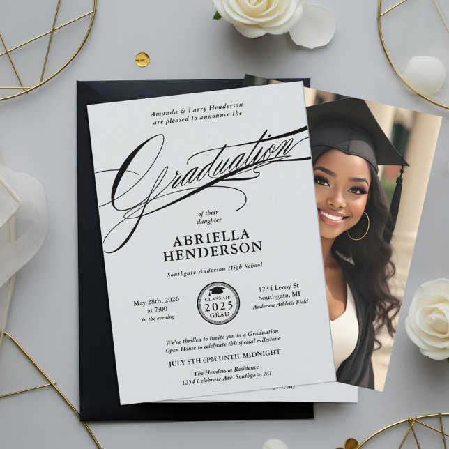 Invitation Graduation de script élégant et formel (Elegant Formal Graduation Announcement and Invitation with Elegant Typography Script.)