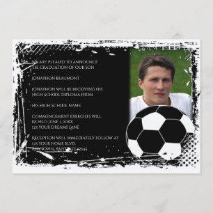 Invitation Graduation de soccer noir et blanc